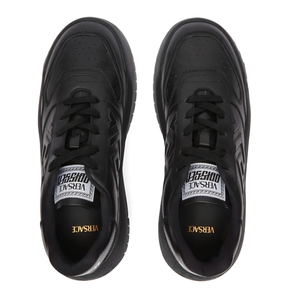 Versace Odissea Greca Black Leather Low Top Sneakers (Unisex) WMNS 9 Men's US 7 - Picture 2 of 6
